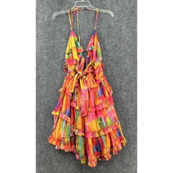 Lilly’s Kloset Women’s XL Ruffled Tie Dyed Halter Dress Peek A Boo Front & Back - Picture 3 of 14